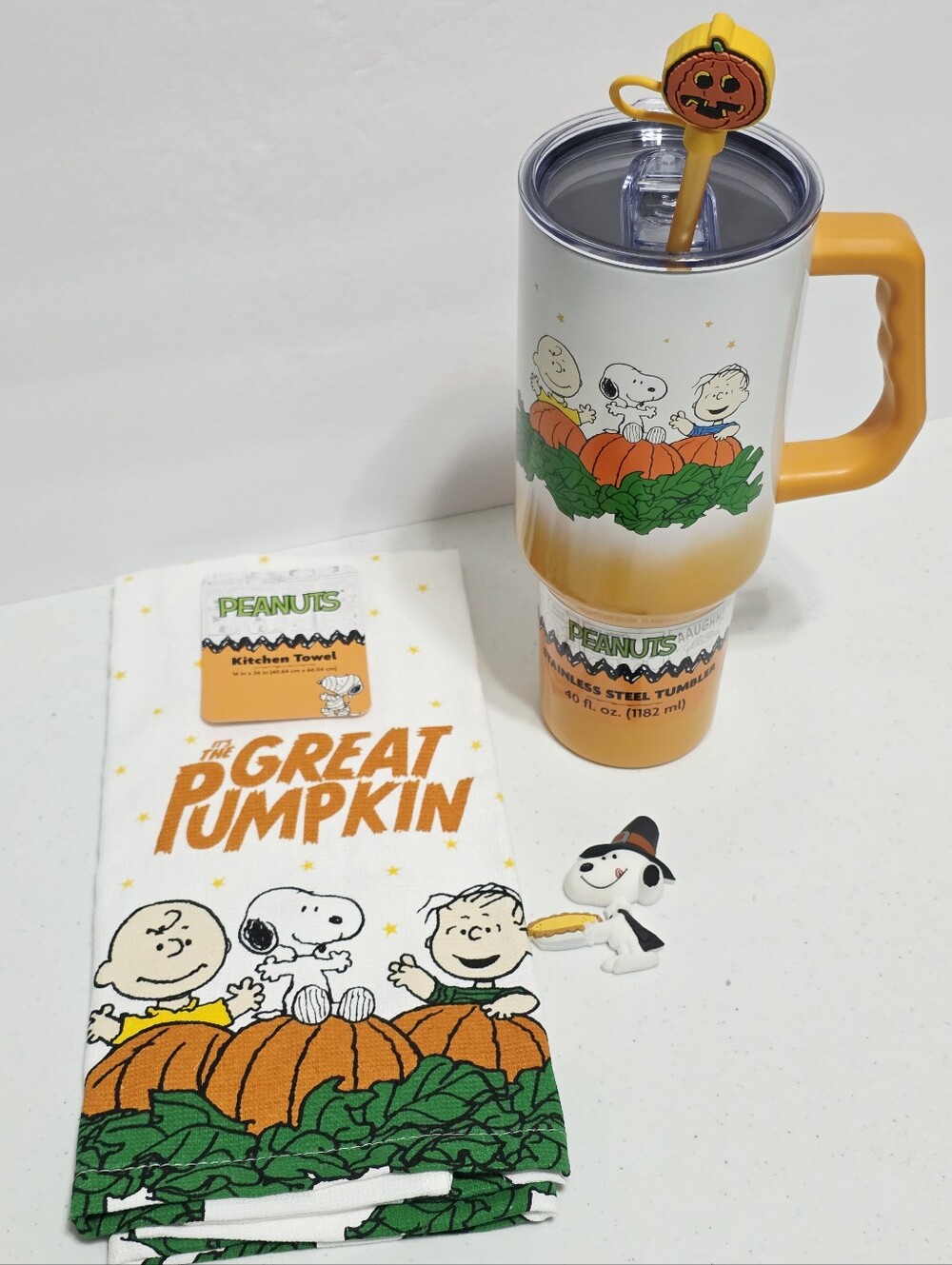 Peanuts Snoopy Great Pumpkin 40 oz Tumbler Cup Handle Straw Topper Towel Magnet - Picture 12 of 16